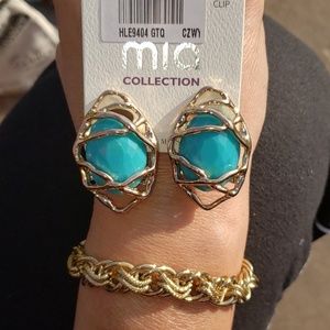 bracelet + clips earrings turquoise